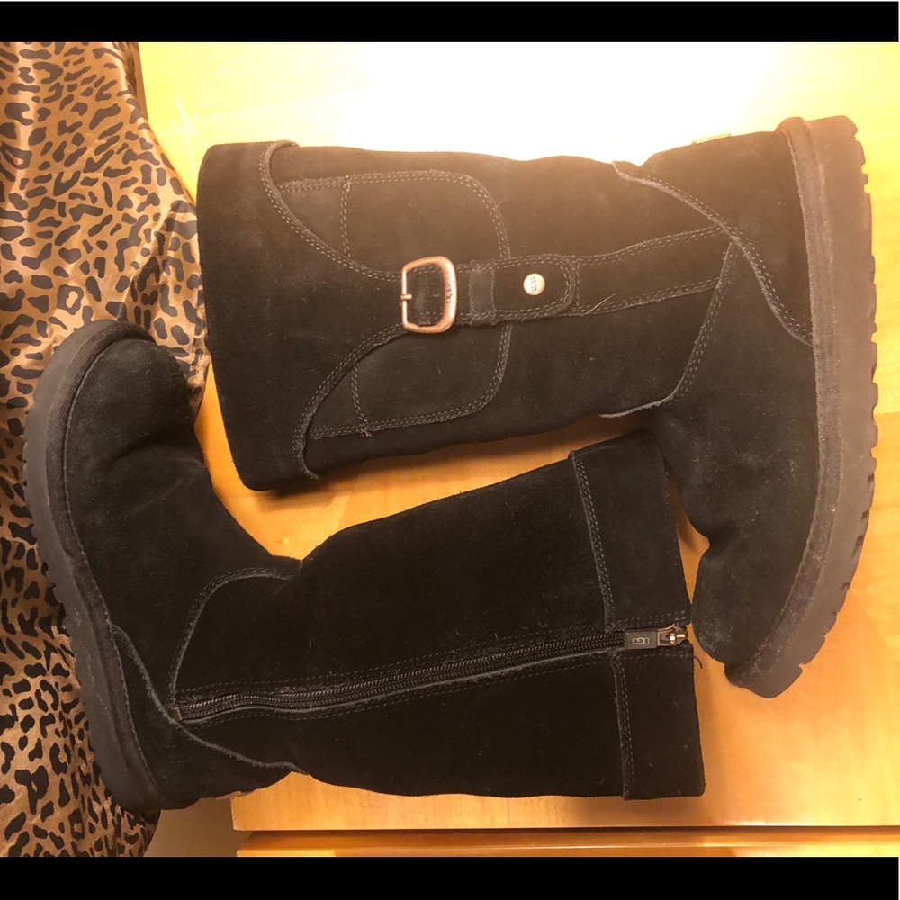 Ugg Tall Black Boots with Buckle and Zipper